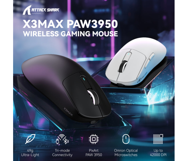 Attack Shark X3MAX Superlight 42kDPI PAW3950 Omron biała 6972792470436 - 1349823 - zdjęcie 3